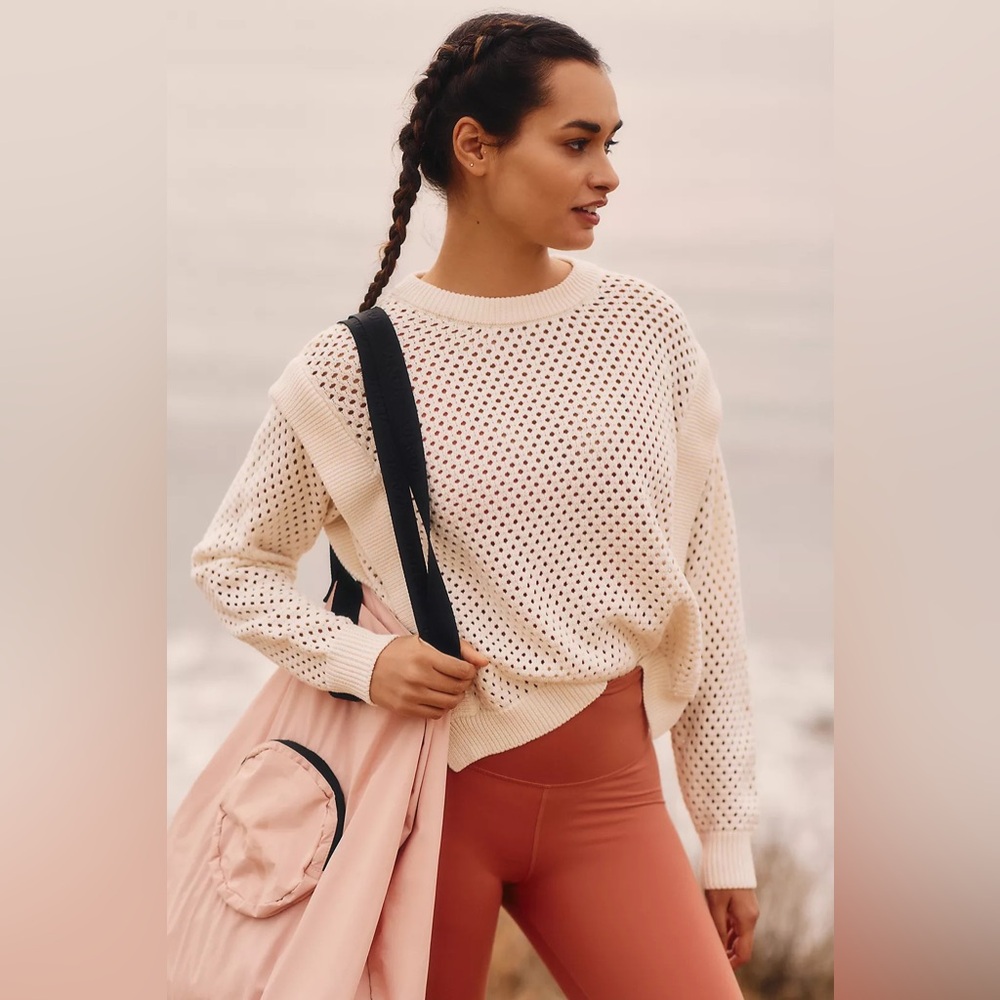 VARLEY Arabella Knit 100% Cotton Open Chunky Pull Over Sweater Off White Sz S